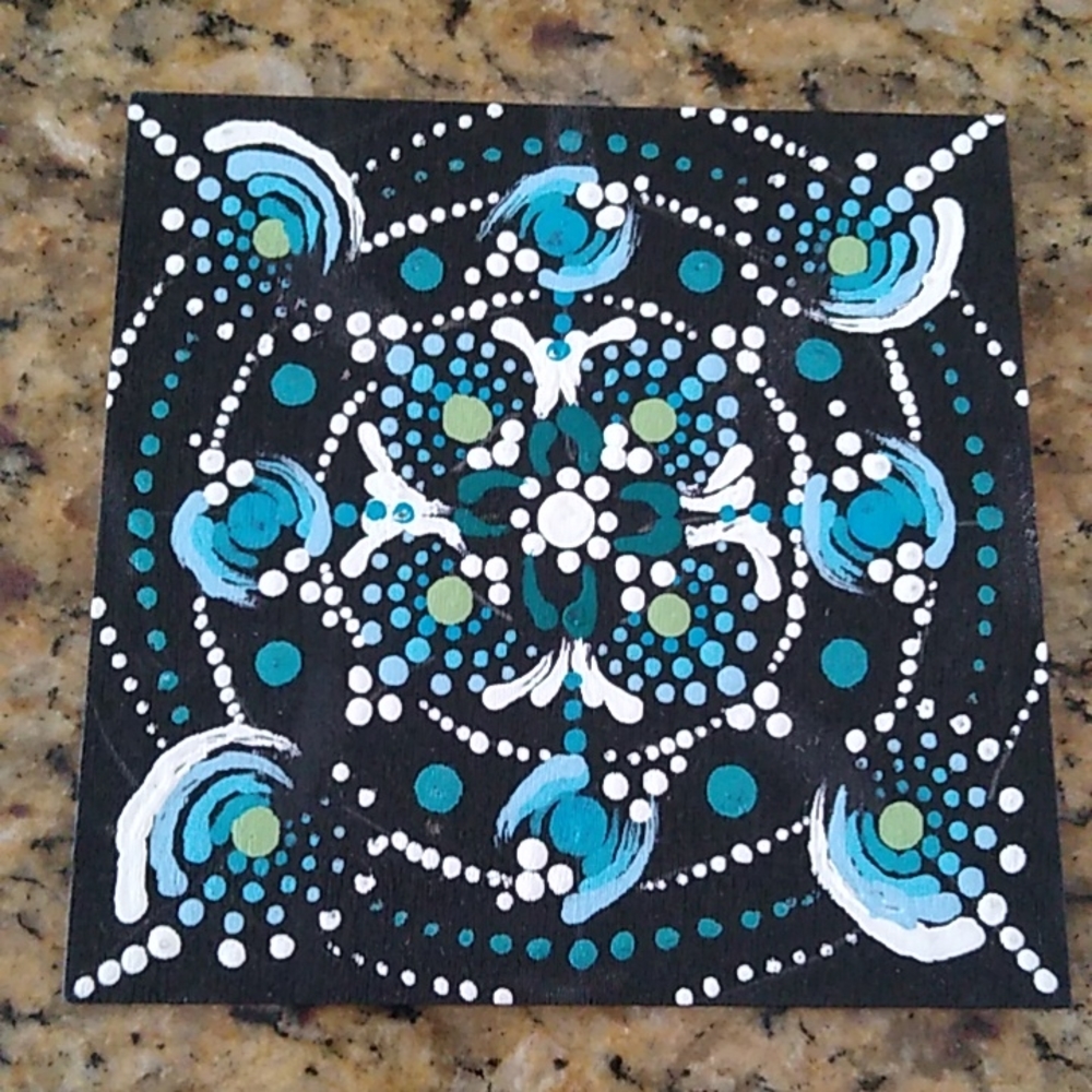 Hand Painted Mandala 4"x4" wood square